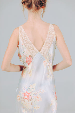 1930s bias printed silk lace nightgown