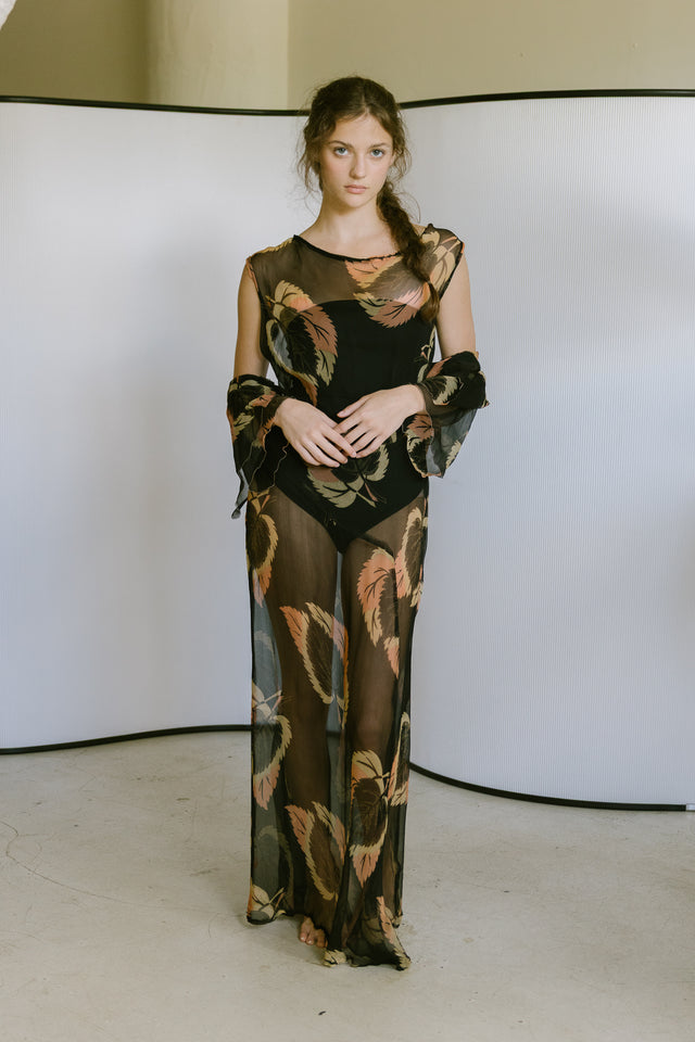 1920s resistance printed silk chiffon ensemble