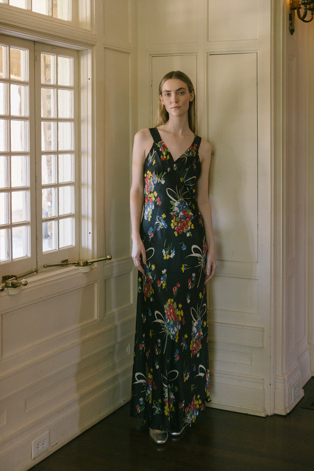 1930s satin printed gown