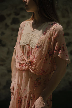 1920s rose motif silk chiffon dress