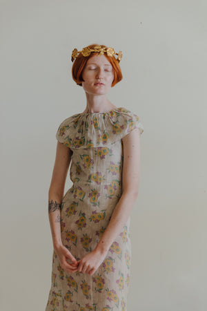 1930s floral printed Organdy evening dress