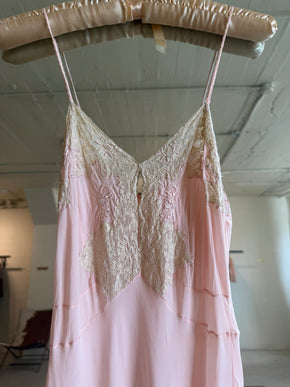 1930s Yolande pink rayon lace half slip