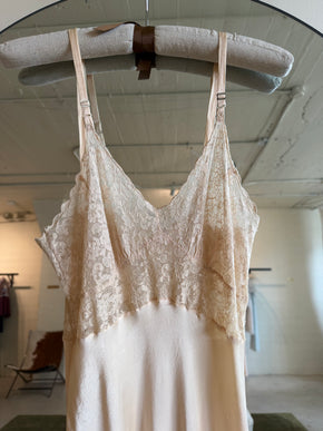 1930s champagne monogrammed silk lace half slip