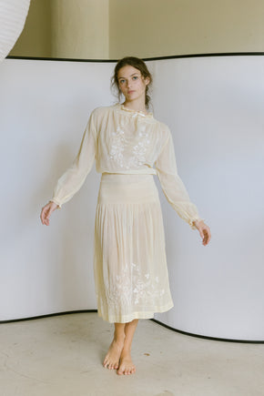 1920s Hungarian embroidered cotton dress