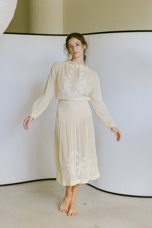 1920s Hungarian embroidered cotton dress