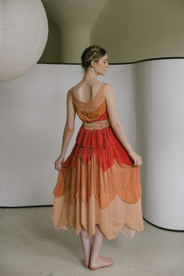 1930s French paneled velvet gown