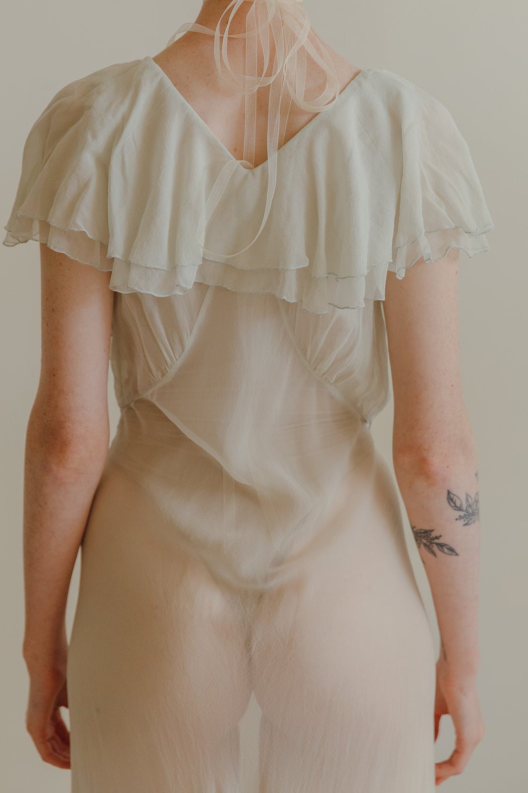 1930s Sea foam Crepe chiffon evening set