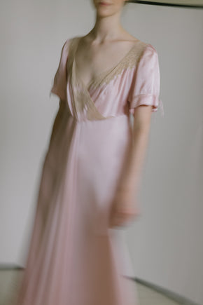 1930s light mauve silk satin lace gown, France