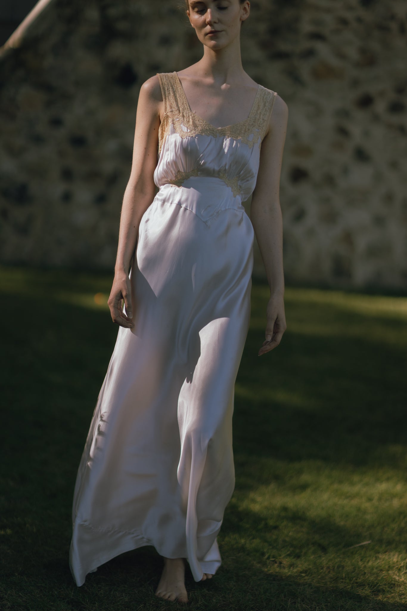 1930s iridescent lavender silk nightgown