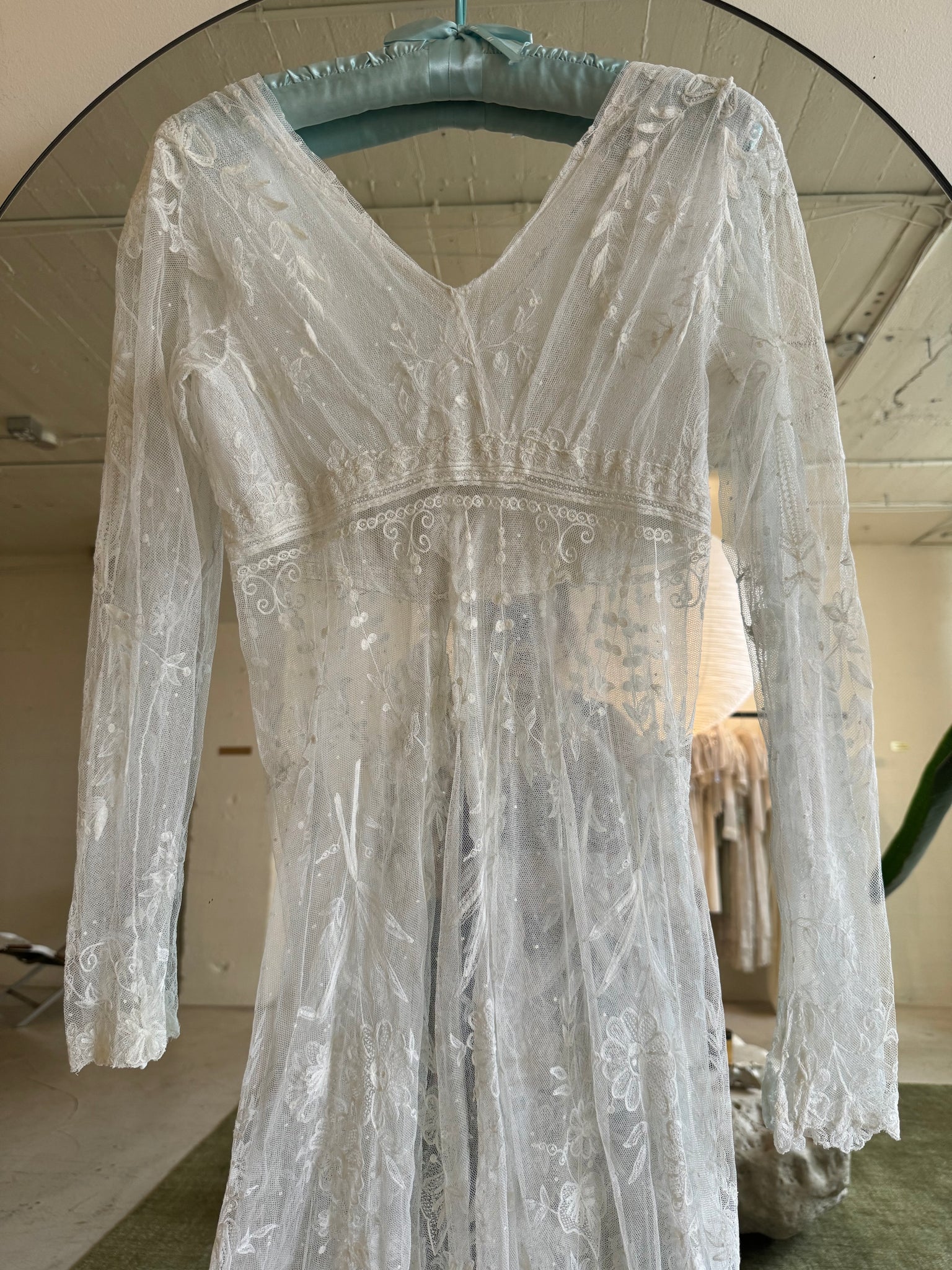 19th century tambour lace wedding coat gown