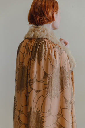 1920s silk velvet lamè & fur cape