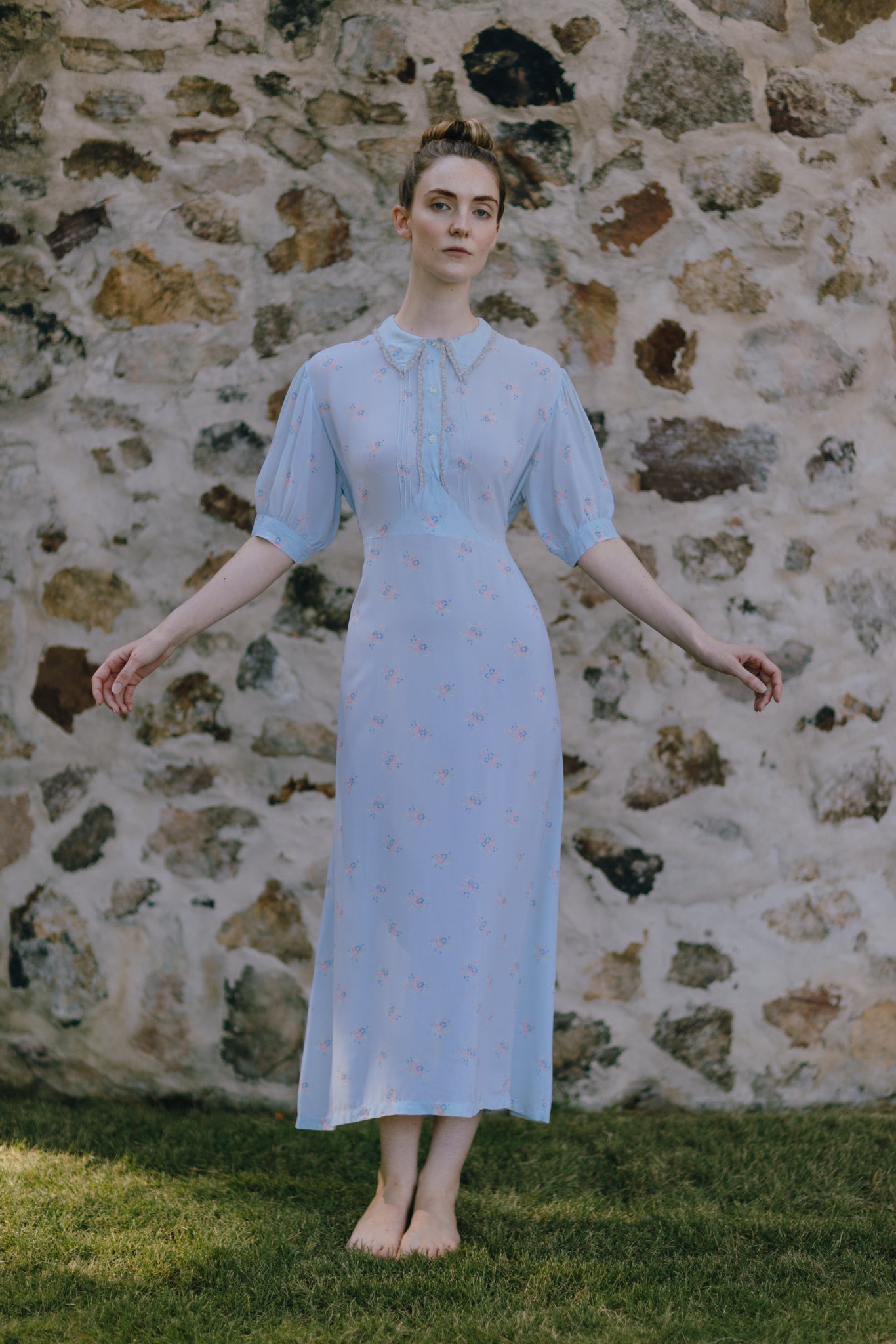 Deco late 30s floral silk nightgown