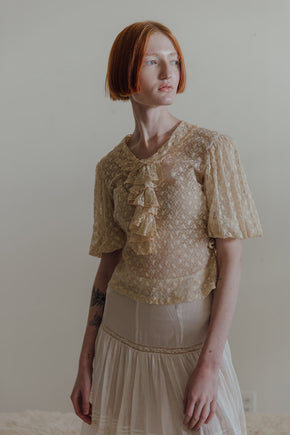 1930s lace puff sleeve blouse