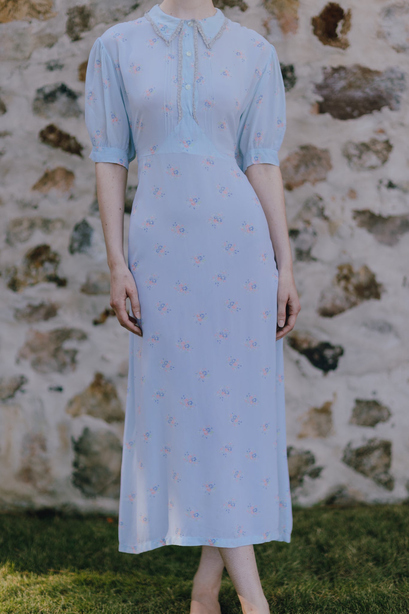 Deco late 30s floral silk nightgown