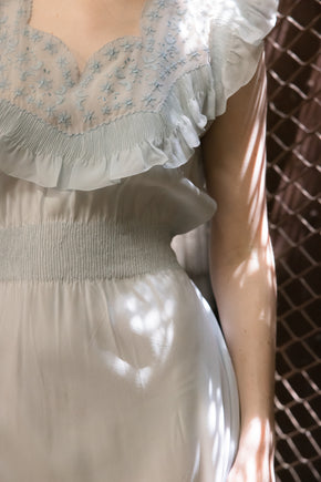 1930s French blue silk embroidered nightgown, France