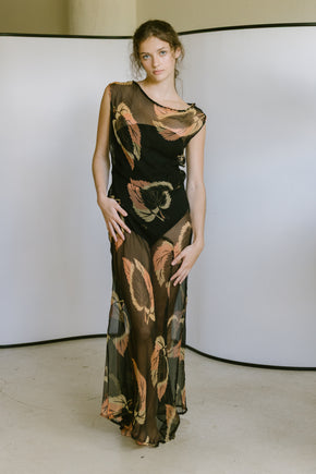 1920s resistance printed silk chiffon ensemble