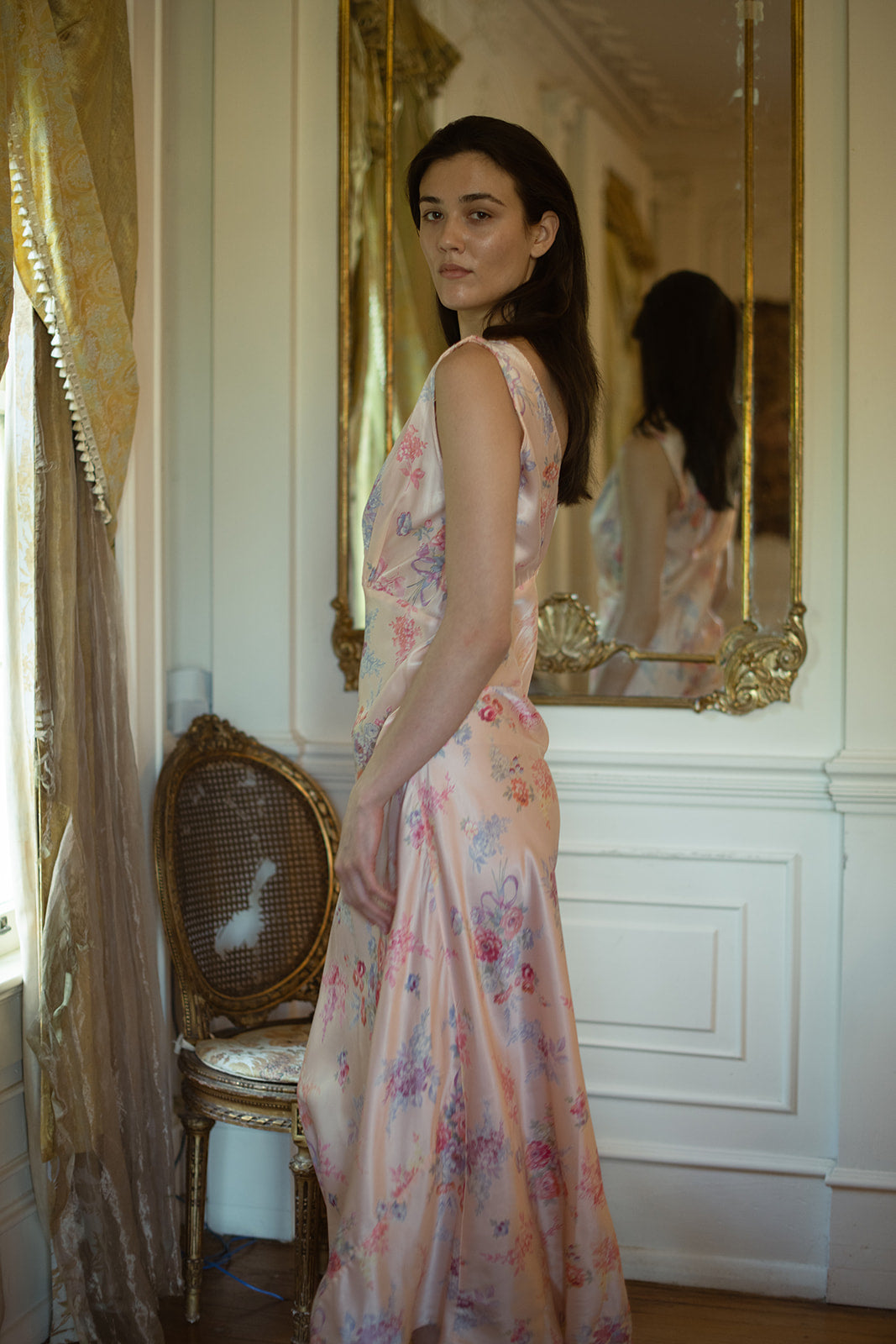 Rare Old stock 1930s floral bias silk nightgown