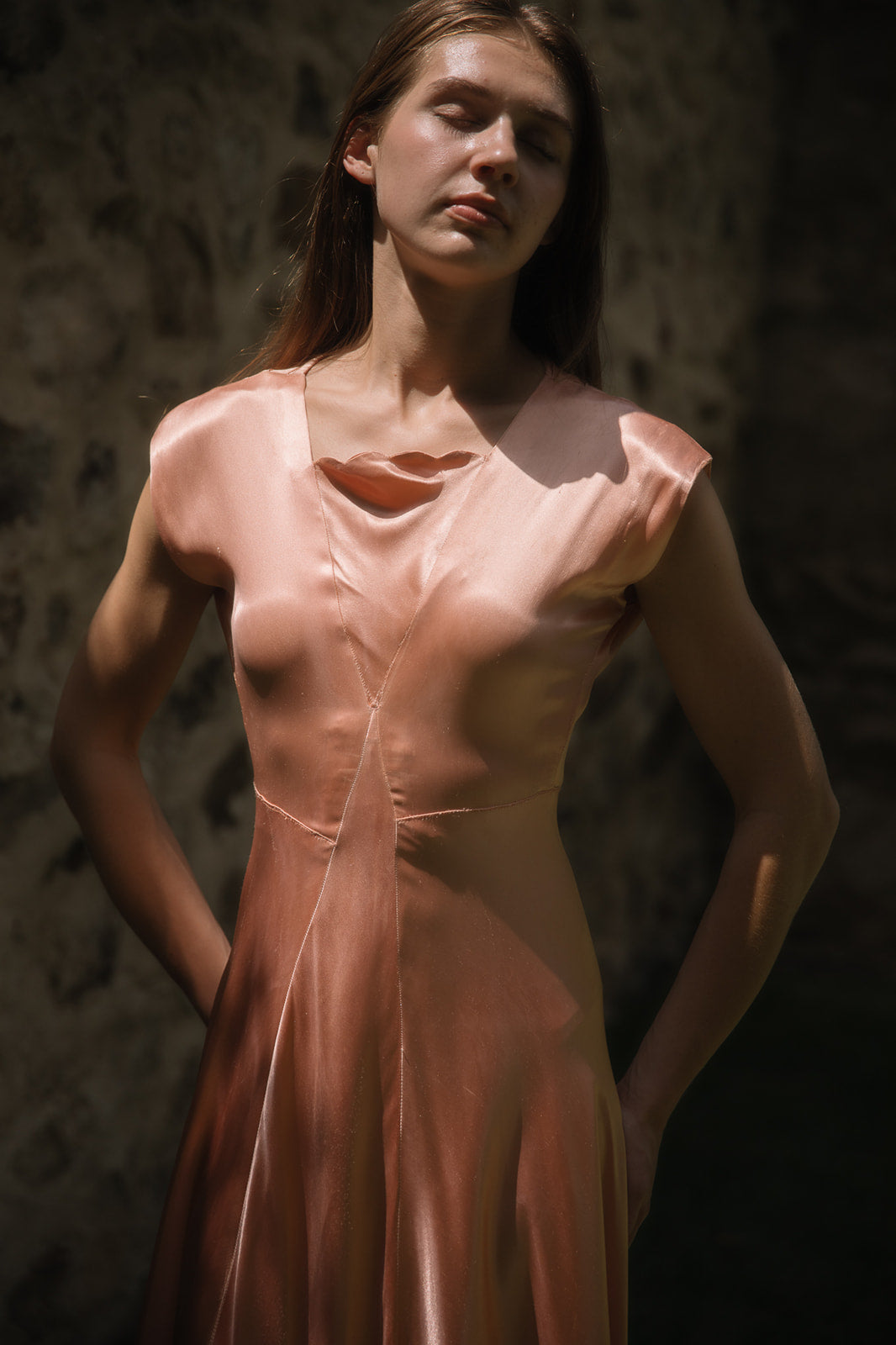 1930s ballet pink satin gown