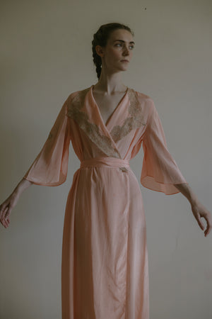 C. 1930s silk lace bell sleeve robe