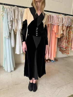 1930s art deco Crepe velvet dress