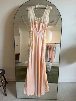 1930s baby pink silk lace bias lingerie gown