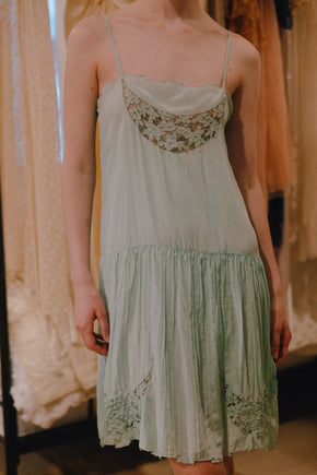1930s sea foam silk cutwork slip