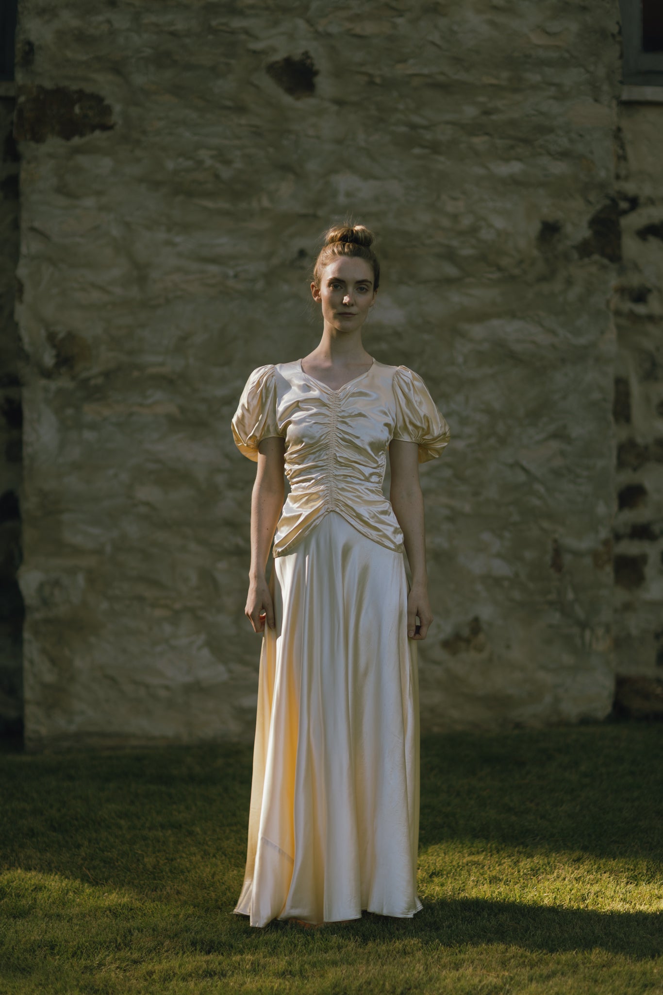 C. 1940s cream puff sleeve wedding gown