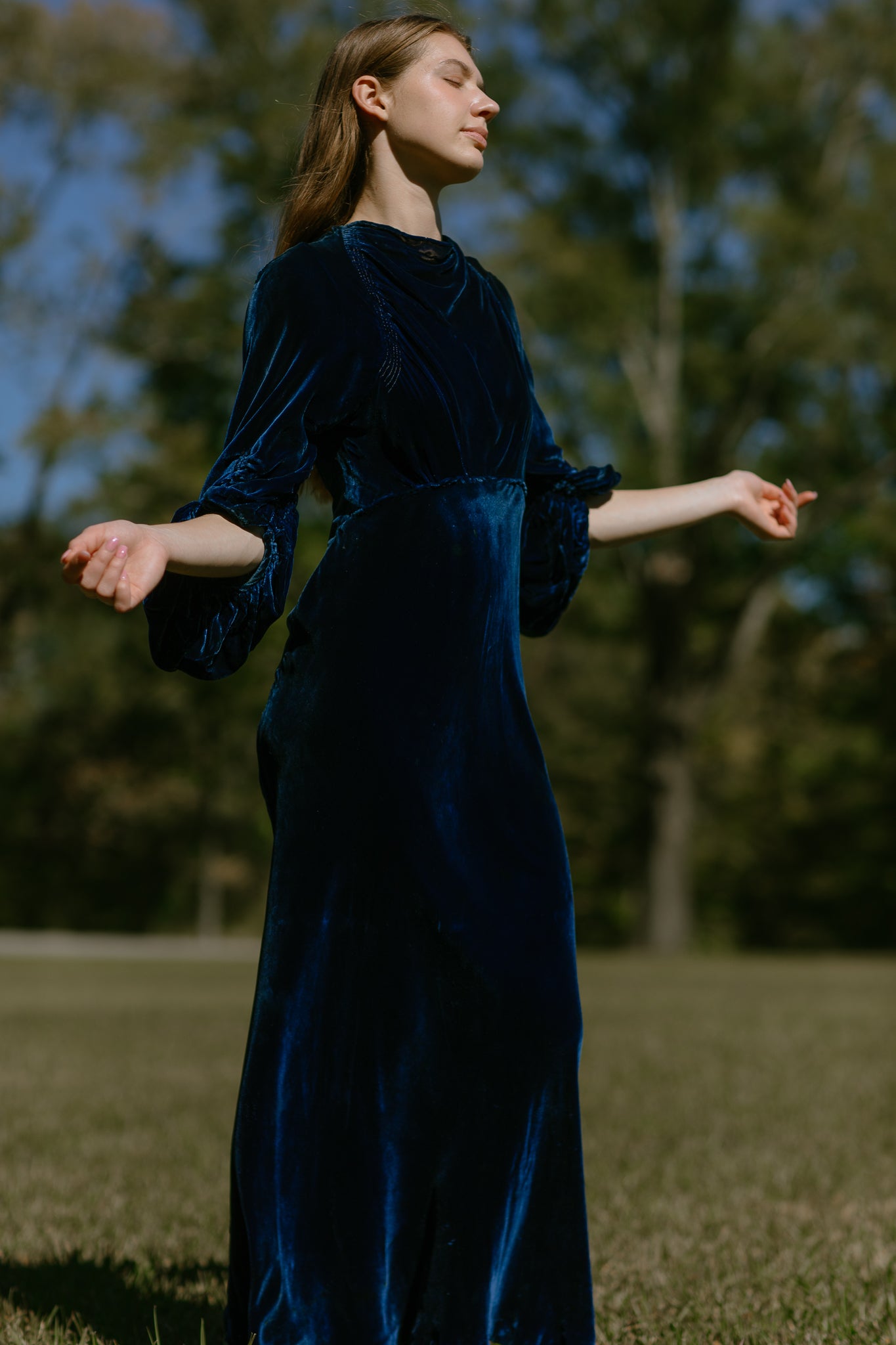 1930s jewel tone silk velvet gown