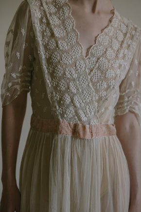 1912 schiffli embroidered tulle dress