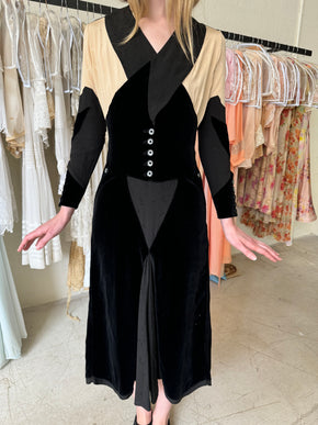 1930s art deco Crepe velvet dress