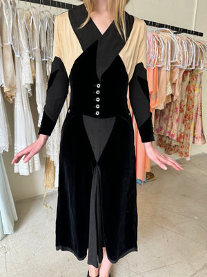 1930s art deco Crepe velvet dress