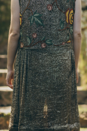 1928 lamè embroidered drop waist evening dress