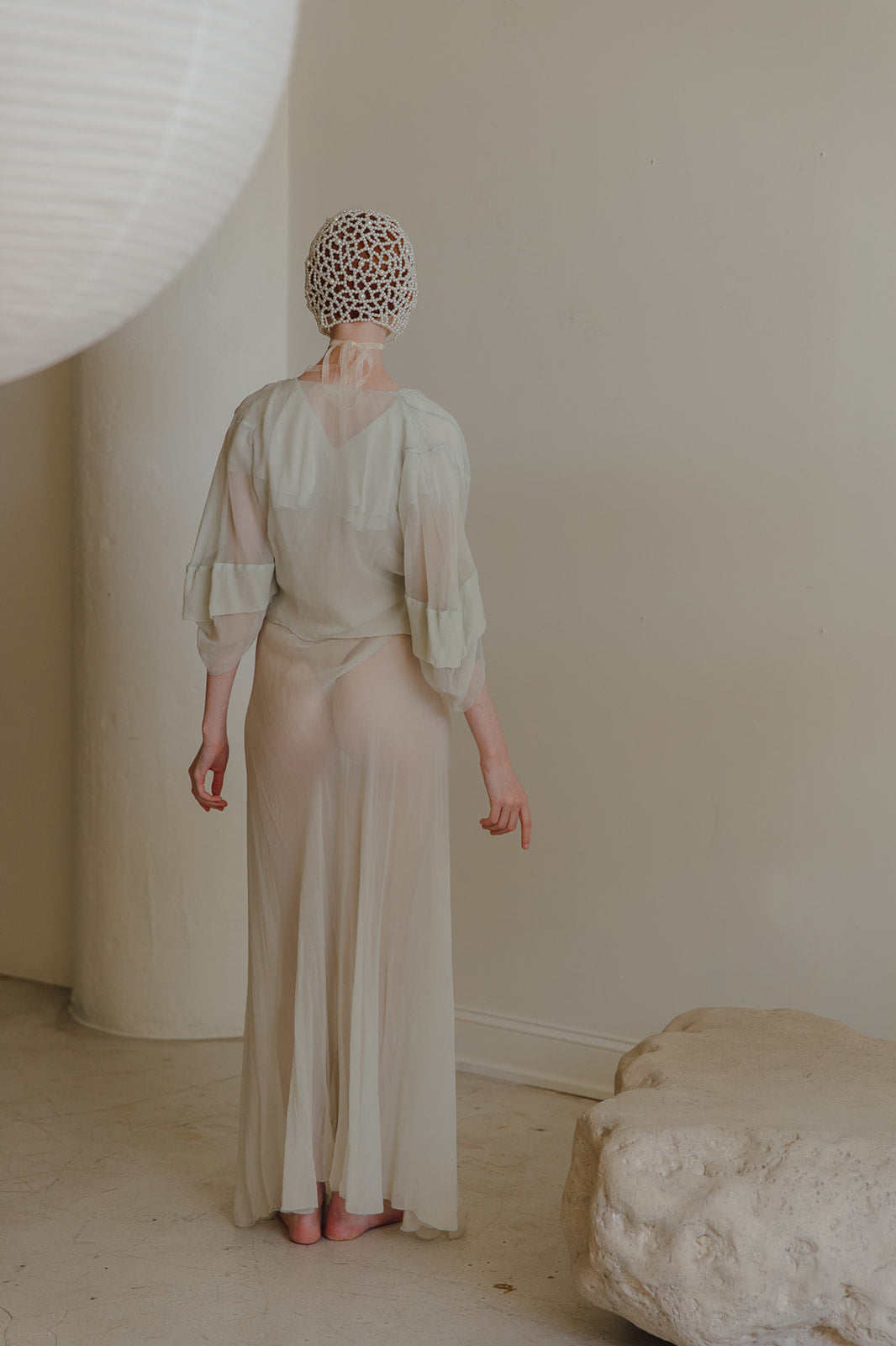 1930s Sea foam Crepe chiffon evening set