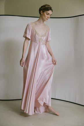 1930s light mauve silk satin lace gown, France
