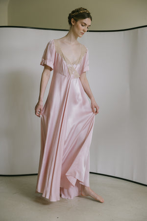 1930s light mauve silk satin lace gown, France