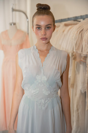 1930s bias French blue silk gown