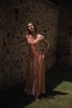 1930s ballet pink satin gown