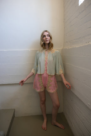 1930s green silk bed jacket