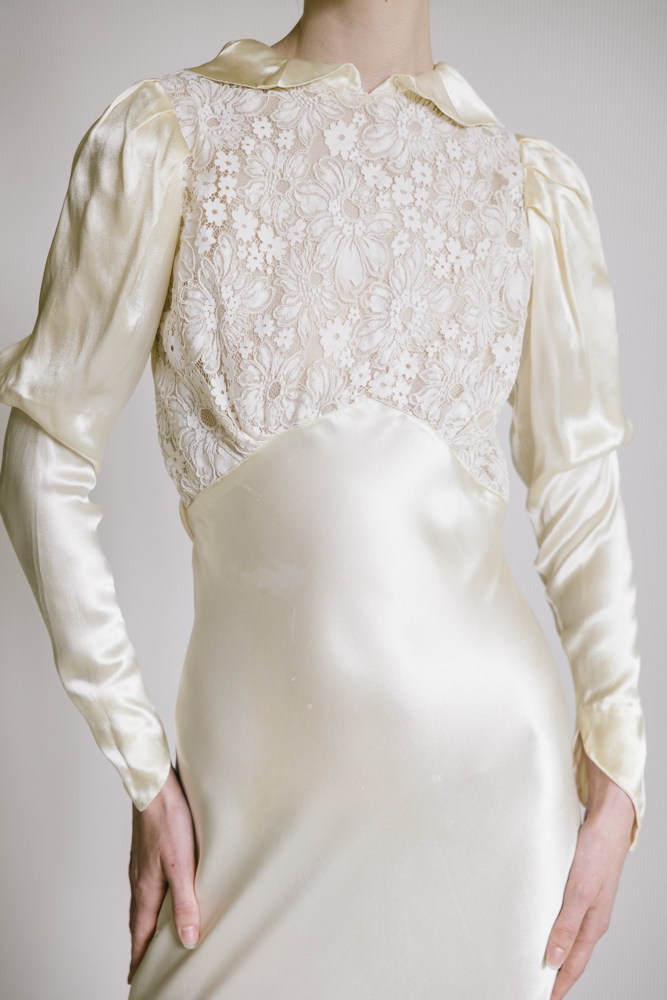 1930s European silk lace wedding gown