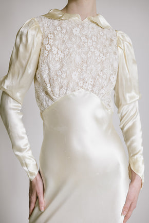 1930s European silk lace wedding gown