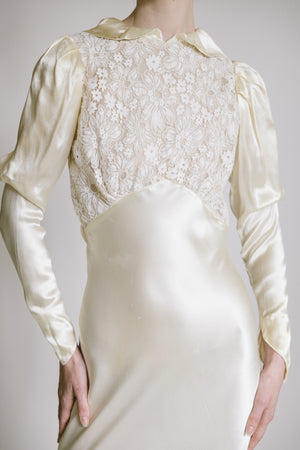 1930s European silk lace wedding gown