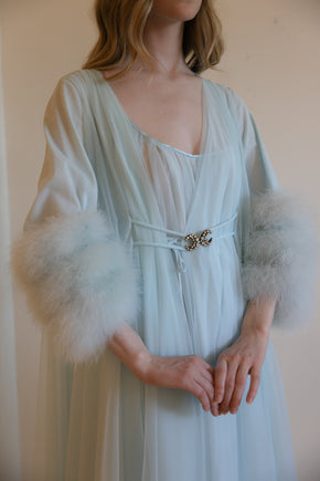 1960s powder blue Lucie Ann ostrich peignoir set