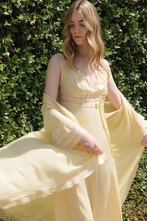 Vintage Italian yellow silk Novelli Peignoir Set