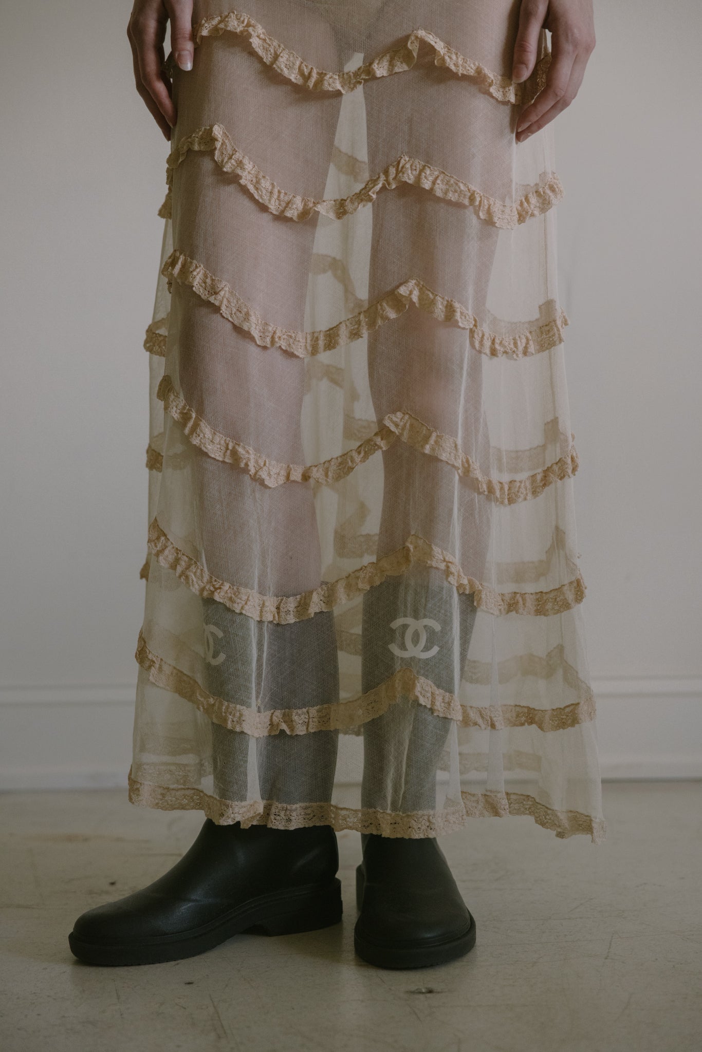 1930s layered tulle net gown