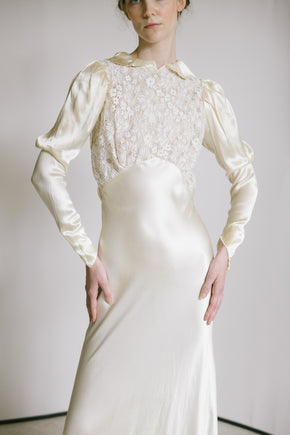 1930s European silk lace wedding gown