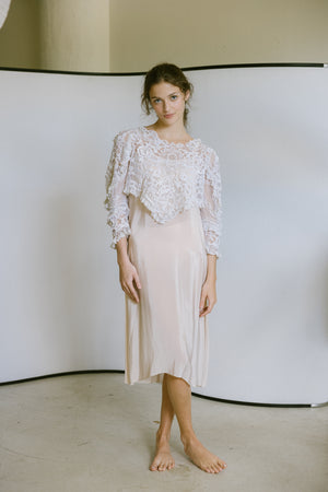 1910s pointed mixed lace embroidered blouse