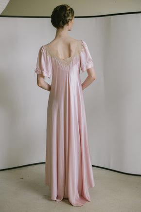 1930s light mauve silk satin lace gown, France