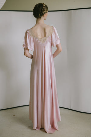 1930s light mauve silk satin lace gown, France