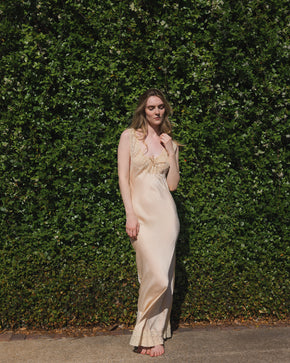 1930s French silk lace fishtail hem nightgown