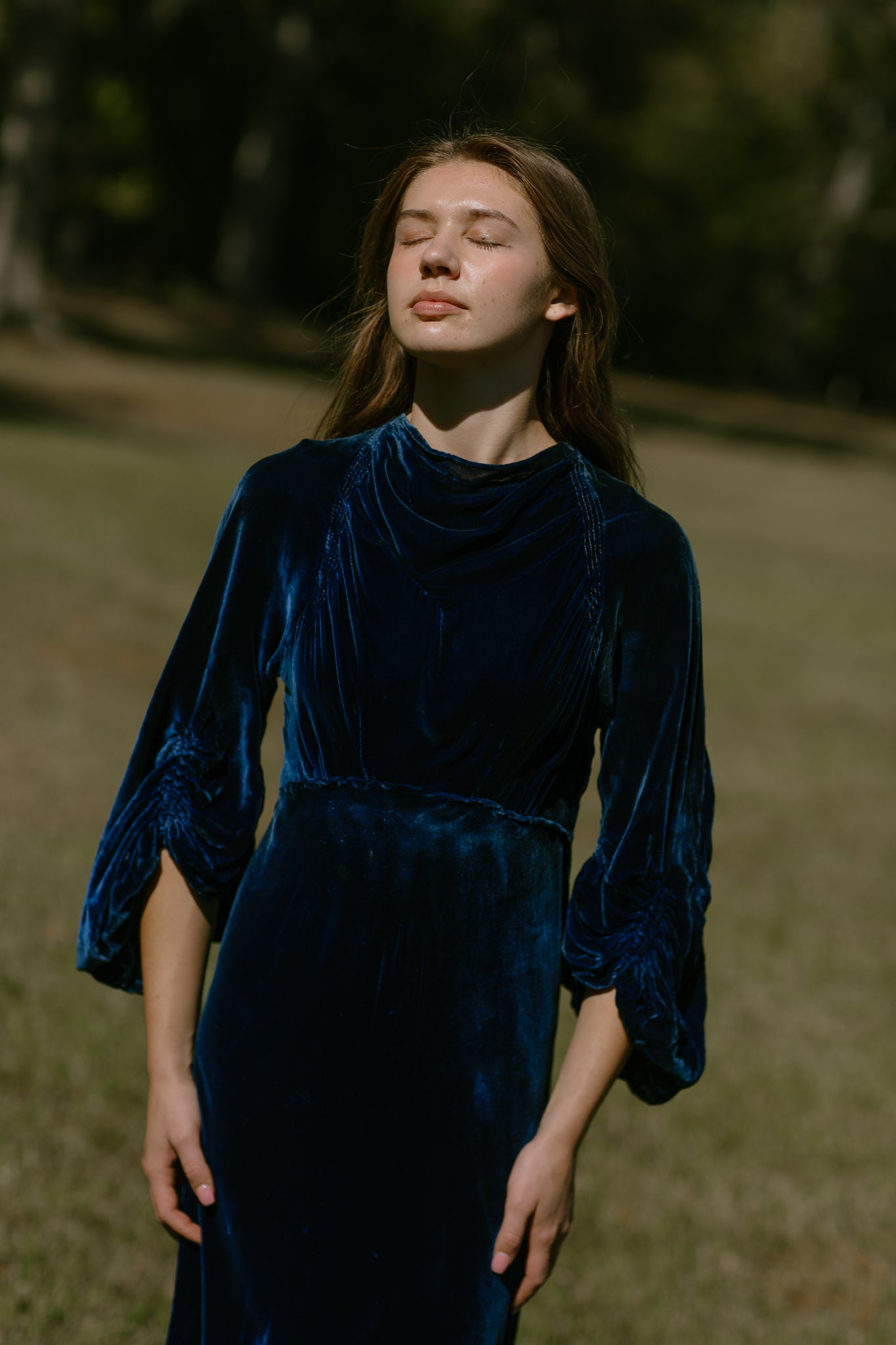 1930s jewel tone silk velvet gown